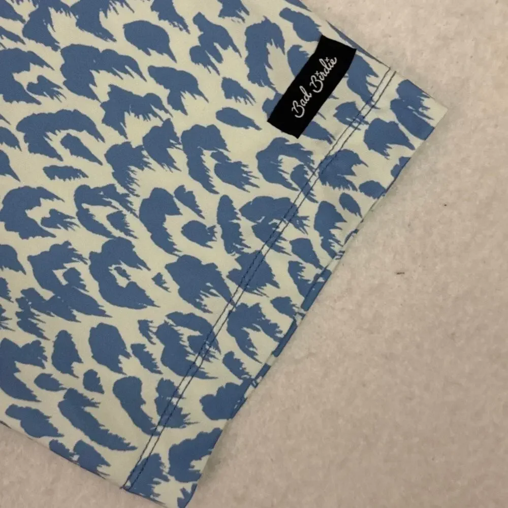 Bad Birdie Men’s L Golf Polo Shirt Blue & White Leopard Animal Print Performance